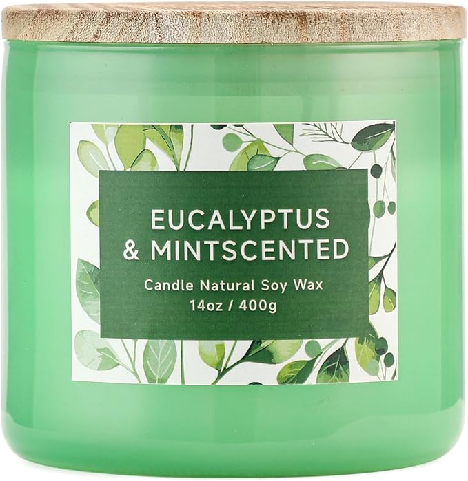 Eucalyptus & Mint Scented Candle - 3 Wicks 14 oz Soy Wax Candle, Christmas Relaxing Gift for Women and Men, Aromatherapy Candles for Stress Relief, Meditation, Yoga, SPA