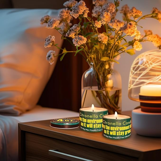 Green Strong Citronella Candles Outdoor, 4 Pack, 4 Oz, Outdoor Candles for Patio & Gardens Decor, Camping Accessories, Forests, Meadows, Mountain Campsites