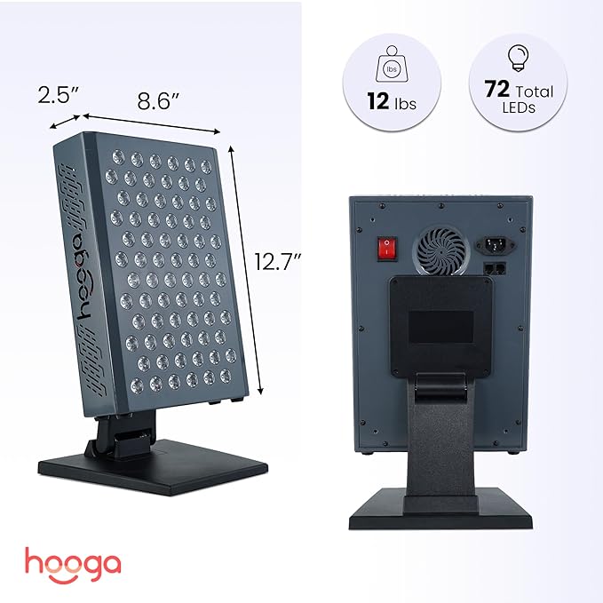Hooga Red Light Therapy Panel, Red & Near Infrared LED Light with Timer, 72 High-Efficiency Low-Level LEDs (<5 mW), Flicker-Free Ultra Series – ULTRA360