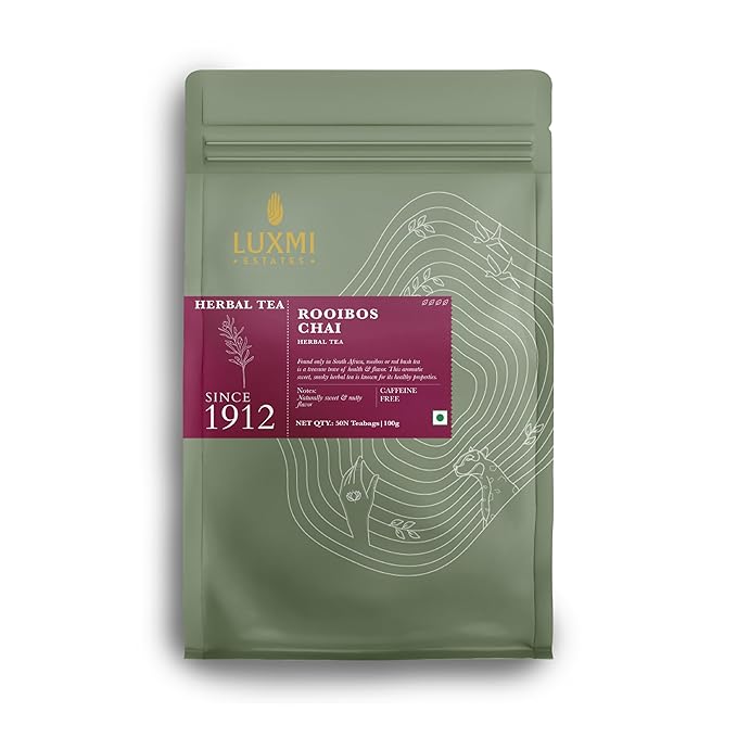 Luxmi Estates Rooibos Chai Organic Rooibos Tea with Spices (50 Tea Bags) Caffeine Free Tea Bags For Relaxing, Calming, and Stress Relief, With Certified Organic Rooibos Tea
