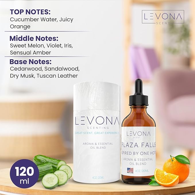 Levona Scent Essential Oils - Scents for Home, Hotel & Office Use - Perfect for Home Diffuser & Humidifiers - Aroma Fragrance Oil, Ideal for Massage, Relaxation, and Spa - Plaza Falls, 120ml