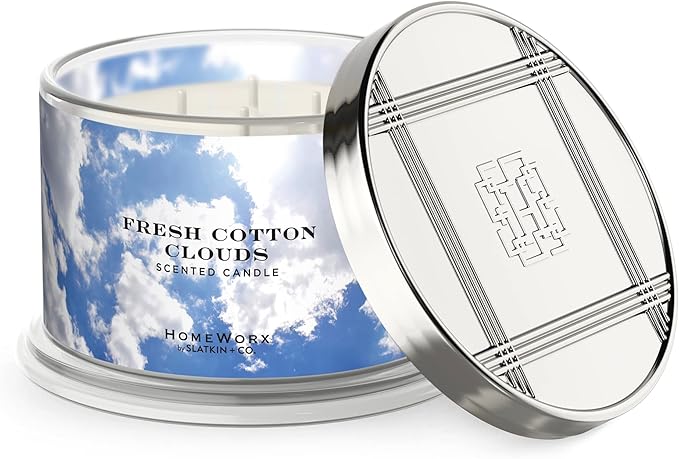 HomeWorx by SLATKIN + CO. Candle- Fresh Cotton Clouds, 18 oz. Premium Scented Candle - 30-55 Hours Burn Time
