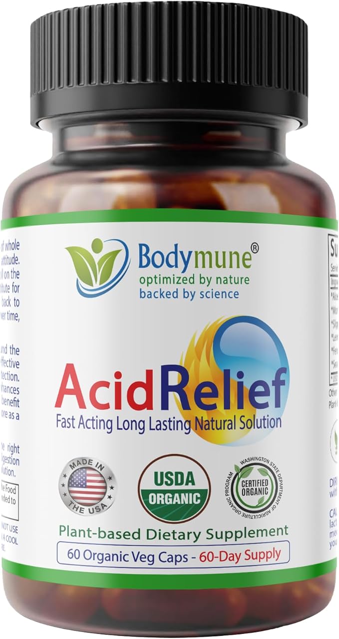 AcidRelief Acid Tamer | Promotes Stomach Comfort & Digestive Wellness* | Organic Herbal Blend for Gut Health* | Made in USA, USDA Organic, Vegan, Non-GMO, Gluten-Free | 60 Capsules