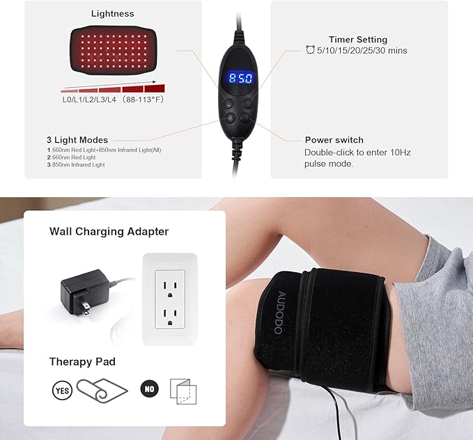 Infrared Red Light Therapy Wrap, Red Light Therapy for Body, Redlight Therapy Pad for Back Shoulder Knee Hands, 660nm 850nm Home Heating Light Belt, Gift for Women Men