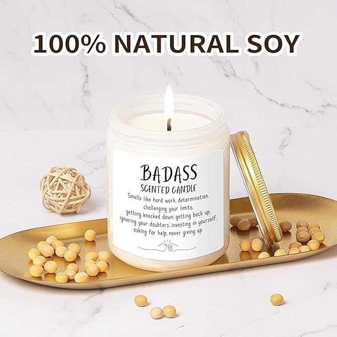 Badass Scented Candle - Congratulations & Promotion Gifts for Women & Men, Friends & Coworkers, Birthday Gifts for Her or Him - 7oz
