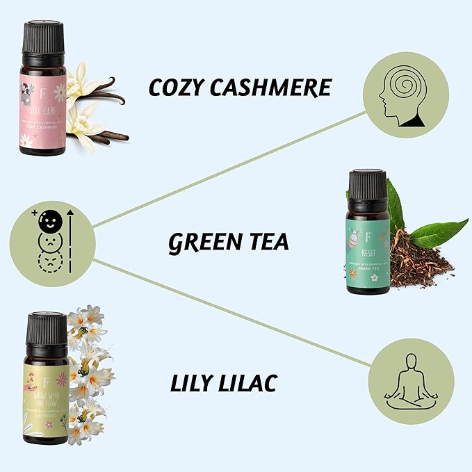 Folkulture Self Love Club Essential Oils Set | 6 Relaxing Fragrance Oils for Diffusers | Green Tea, Cashmere, Ocean Salt and More| Valentine’s Day Aromatherapy Gift for Her | Self-Care Lovers