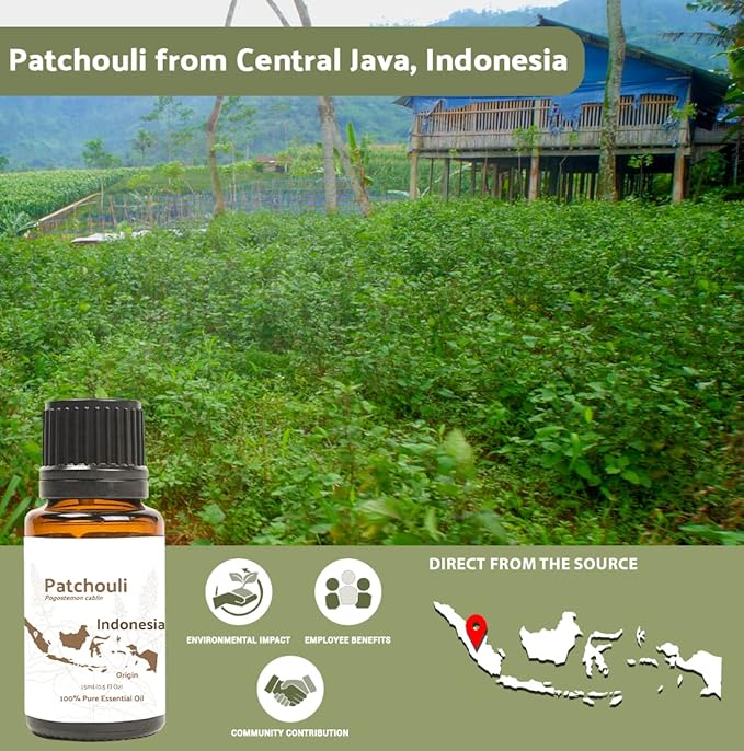 Dark Patchouli Essential Oil - Direct from Java Indonesia Natural Repellent Aceite de Pachulí - Aromatherapy and Premium Therapeutic Grade - Ideal for Body & Candle-Making (2lbs)