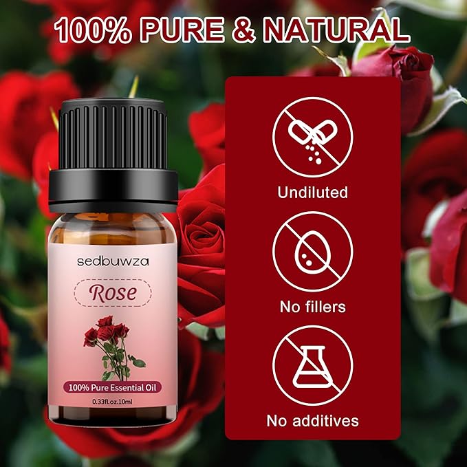 Sedbuwza Rose Peony Essential Oil Set, Rose Fragrance Oil Peony Scent Oil Set for Diffuser, Aromatherapy, Massage, Soap, Candle Making 2 x 10 ml
