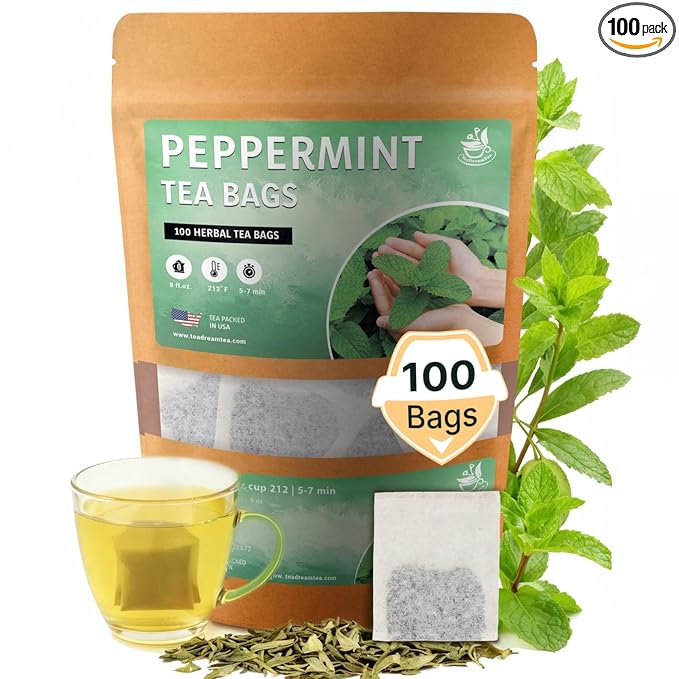 TeaDreamTea Peppermint Tea Bag - Mint tea - Herbal Tea - Mint Tea Bags - Healthy tea | Aromatic & Caffeine Free Tea (100 Teabags)