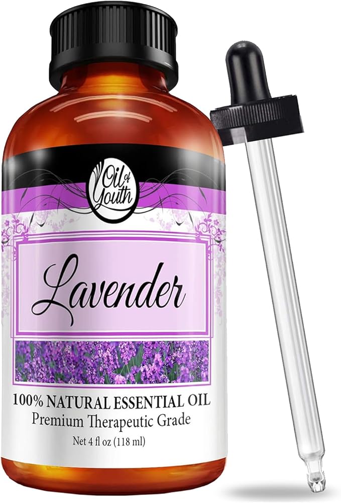 Oil of Youth Lavender Essential Oil 4 fl oz – Therapeutic Grade Aromatherapy for Diffuser, Relaxation, Stress, and Topical Use with Dropper