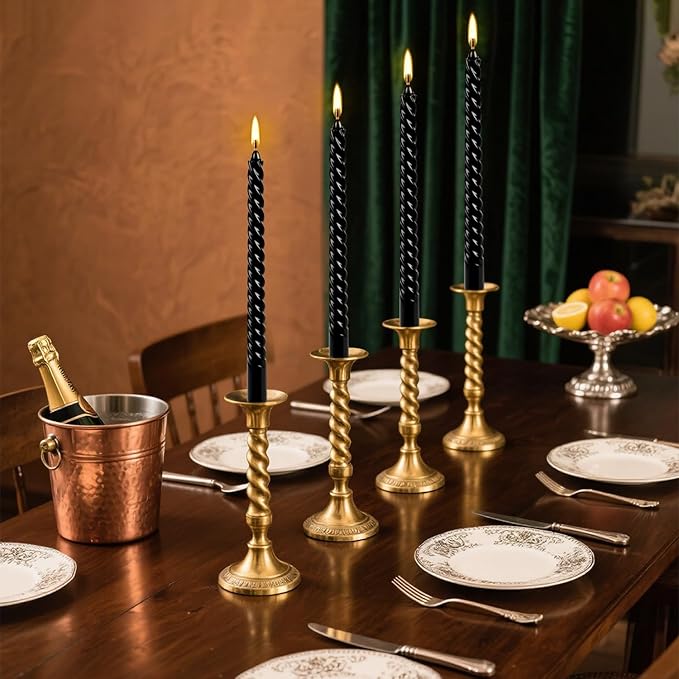 12-Pack 10' Tall Black Spiral Taper Candle Set - Dripless, Smokeless for Halloween&Christmas, Unscented Candlesticks, Dripelss Tapered Candles for Table Rituals,Memorial Prayer Wiccan Rituals.