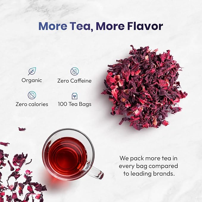 Organic Hibiscus Tea -100 Tea Bags | Organic Herbal Tea From Single Origin | Eco-Friendly Tea Bags | Non-GMO Caffeine Free Tea With Zero Sugar | Cederberg Tea Company