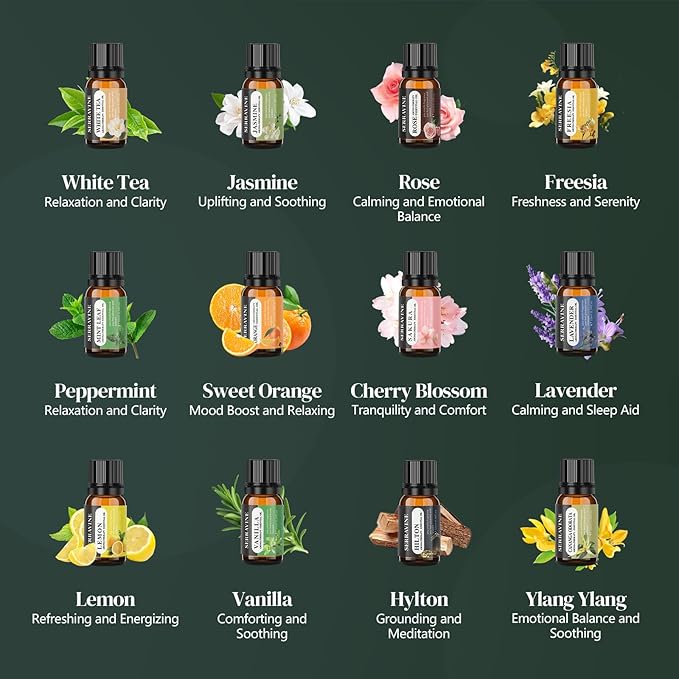 Perfect for Diffusers – 12 Natural Essential Oils Set with Gift Box & Bag | Lavender, Vanilla, Rose, Peppermint & More | Ideal for Aromatherapy, Relaxation & Home Use