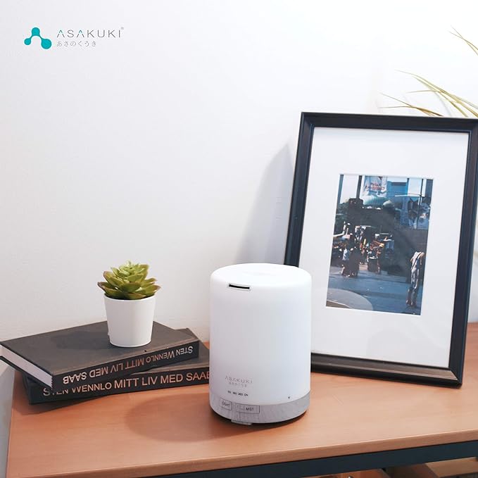 ASAKUKI 300ML Essential Oil Diffuser, Quiet 5-in-1 Premium Humidifier, Home Fragrance Aroma Diffuser with 7 LED Color Changing Light and Auto-Off Switch -White