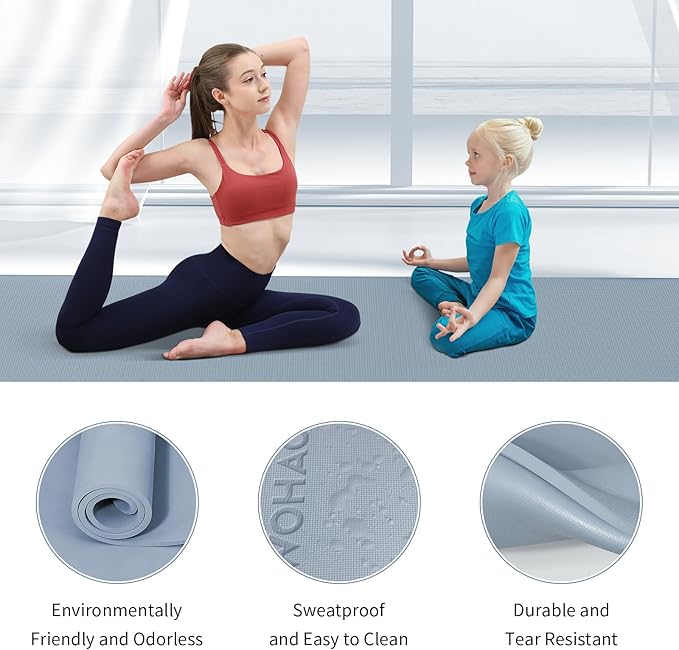 WOHAO Extra Wide & Thick 8mm Yoga Mat, 72"x31.5" Large Non Slip Exercise Mat, Premium POE Material for Superior Cushioning & Stability, with Strap for Home Gym, Pilates