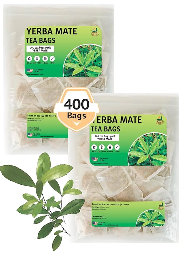 Yerba Mate Tea - Green Cut & Sifted - Unsmoked Energy Boost - 400 Tea Bags - Packed with Nutrients - Your Perfect Coffee Replacement