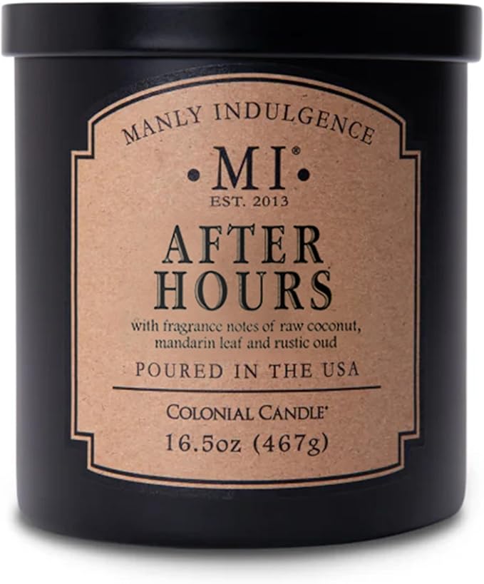 Manly Indulgence After Hours Scented Candles for Men, 16.5 oz Single Wick, Premium Soy Blend Wax, 60H Burn, Candles for Home Scented – Made in The USA