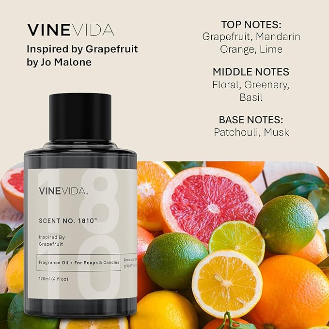 VINEVIDA [120mL] Grapefruit Fragrance Oil for Candle Making - Natural Candle Oil Scents - Soap Making Essential Oil - Made in USA