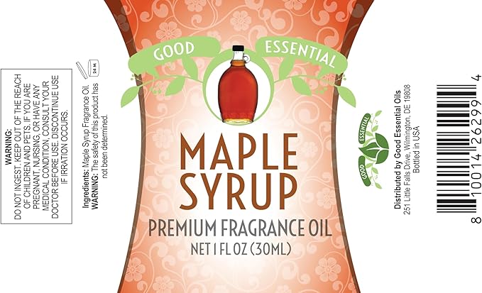 Good Essential Professional Maple Syrup Fragrance Oil 30ml for Halloween, Christmas Diffuser, Soaps, Lotions, Perfume 1 fl oz - Maple Candle Scent Oil