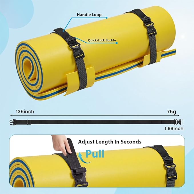 Seaperk Multifunctional Floating Mat Straps with Quick - Release Buckles, Reusable Securing Straps with Hook - Attach Eyelets & Comfortable Carry Loops for Baby Crawling Mat, Yoga, Camping