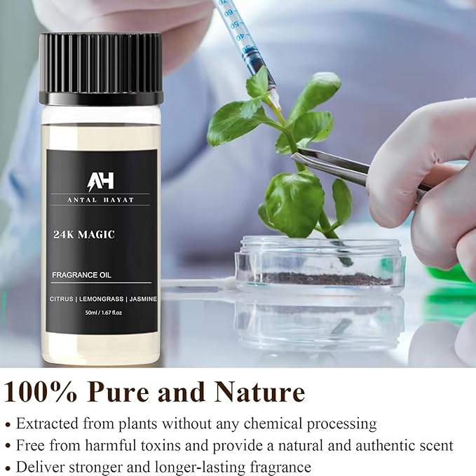 24K Magic Diffuser Oil 50ml – Hotel Inspired Aromatherapy Scent – Citrus, Lemongrass, Jasmine – Home Luxury Fragrance Oil by Antal Hayat – Essential Oil Blend for Diffusers