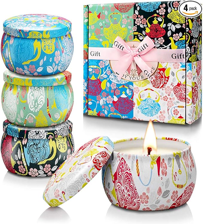 Scented Candles, 4 Packs 4.4oz Candle Set, Soy Candles for Home Scented, Aromatherapy Candle for Stress Relief, Bathing, Ideal Gifts for Women Birthday, Thanksgiving, Christmas, Get Well Soon Gifts