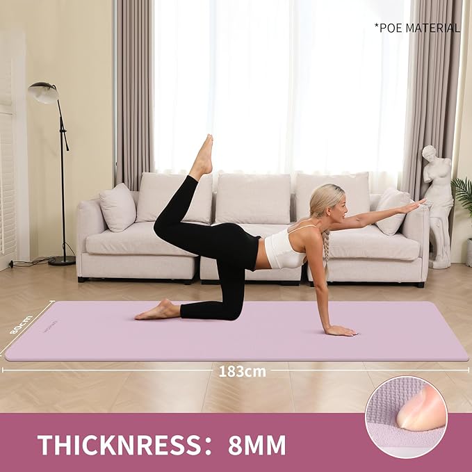 WOHAO Extra Wide & Thick 8mm Yoga Mat, 72"x31.5" Large Non Slip Exercise Mat, Premium POE Material for Superior Cushioning & Stability, with Strap for Home Gym, Pilates