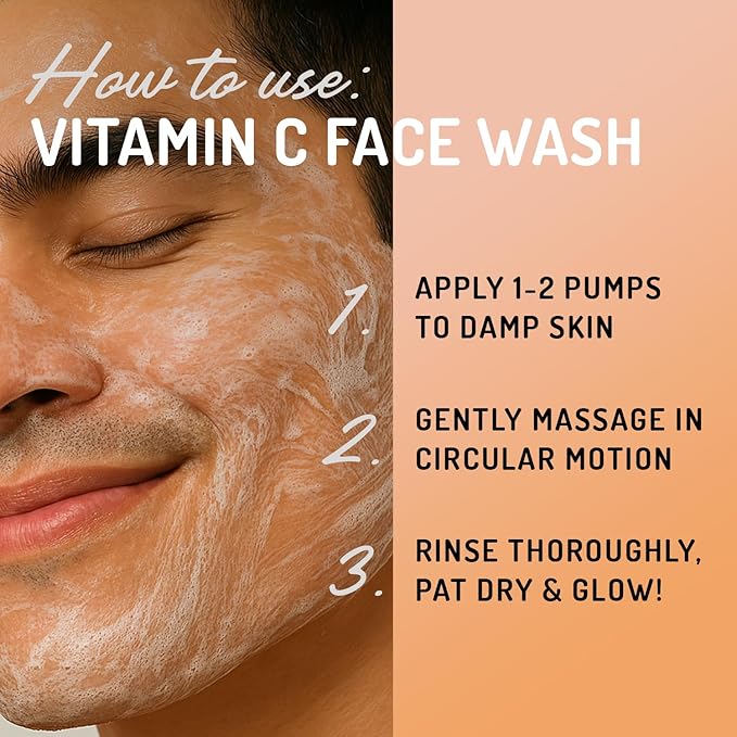 Vitamin C Cleanser Face Wash - HUGE 8 oz Gentle Facial Cleansing Gel for Uneven Skin Tone, Age Spots and Fine Lines - Natural Face Soap with Aloe Vera, Green Tea, Ginseng