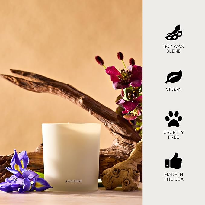 Apotheke Signature Scented Candles for Home, Black Iris Oak - 10.5 oz - Soy Wax, Non Toxic, Large Jar White - Luxury Candle Gifts for Women & Men - Black Pepper, Cinnamon, Musk, and Violet