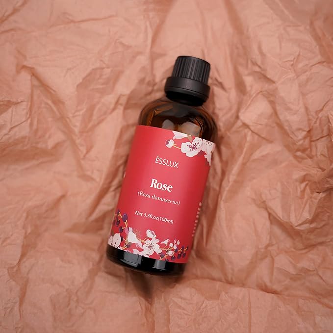 Rose Essential Oil 100ml (3.3 Fl Oz), ESSLUX Aromatherapy Essential Oils for Diffuser, Massage, Soap, Candle Making, Home Fragrance