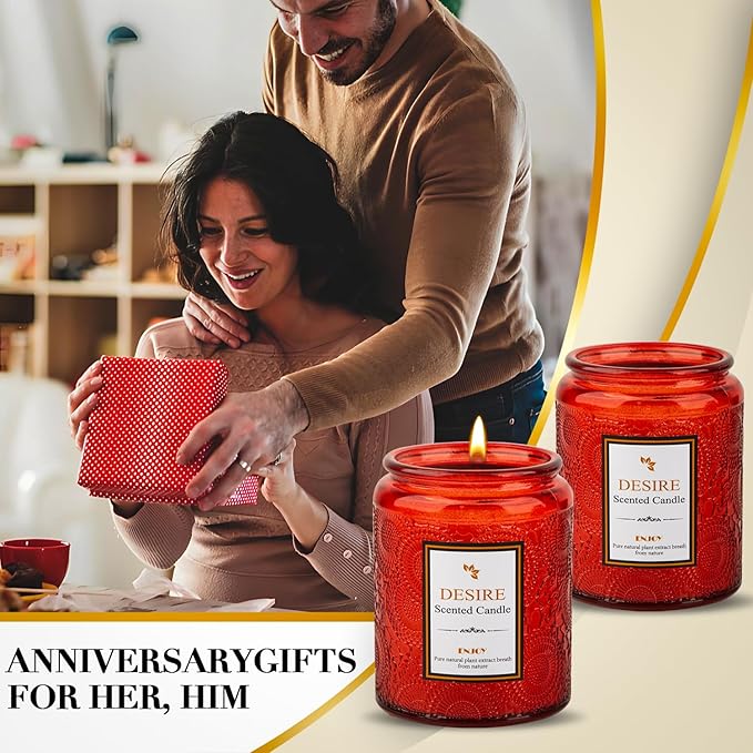 Sweet Rose Aromatherapy Candle - 50-Hour Burn Time | 7.5oz Soy Wax Candles | Long-Lasting | Stress Relief | Fresh Home Fragrance | Gift for Women (Red Glass Bottle)