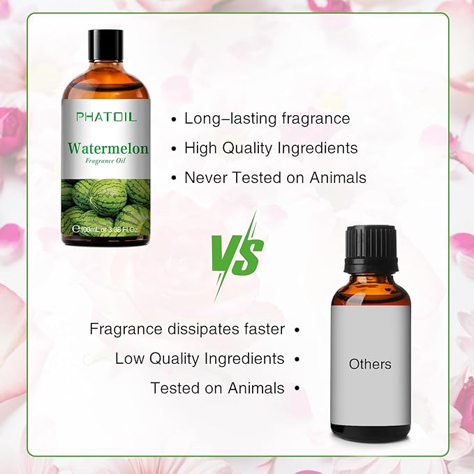 PHATOIL 3.38FL.OZ Watermelon Fragrance Oils for Aromatherapy, Essential Oils for Diffusers for Home, Perfect for Diffuser, Yoga, Skin Care, DIY Candle and Soap Making - 100ml