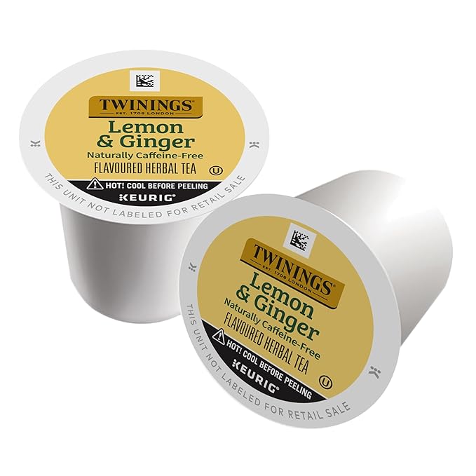 Twinings Lemon & Ginger Herbal Tea K-Cup Pods for Keurig, 24 Count (Pack of 1), Tangy & Spicy, Naturally Caffeine-Free, Enjoy Hot or Iced