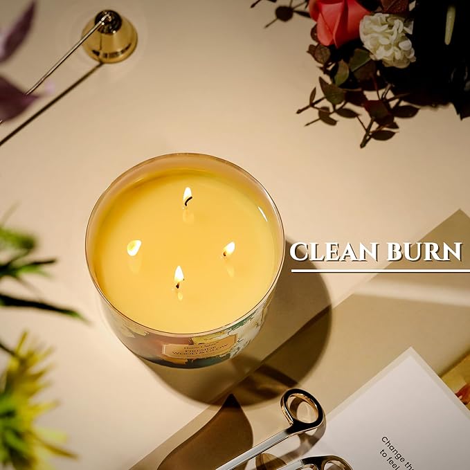 HomeLights 4-Wick Candles for Home Scented - 18oz Soy Wax Blend Candle Long-Lasting Fragrance, Industrial Chic Home Decor and Housewarming Gifts, Fireside Wood & Glow