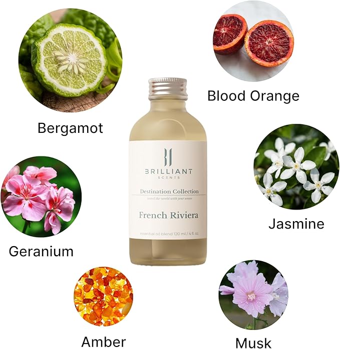 Brilliant Scents Diffuser Oil Refill, Inspired by Chateau De La Begude, Hotel Series Aroma Scents, Essential Oils Set for Home, Fragrance Oil for Candle Making, Home, 50 ML, French Riviera