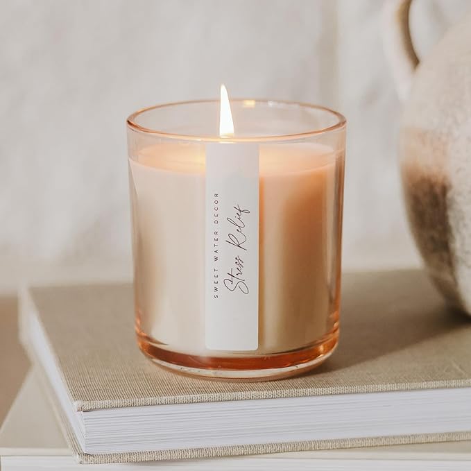 Sweet Water Decor Citrus Calm Scented Soy Candles – Lemon, Orange, Eucalyptus, Parsley, Lavender, Sage – Fresh & Calming Aroma – 50 Hour Burn – 12oz Tinted Glass Jar for Home Decor and Bedroom Decor