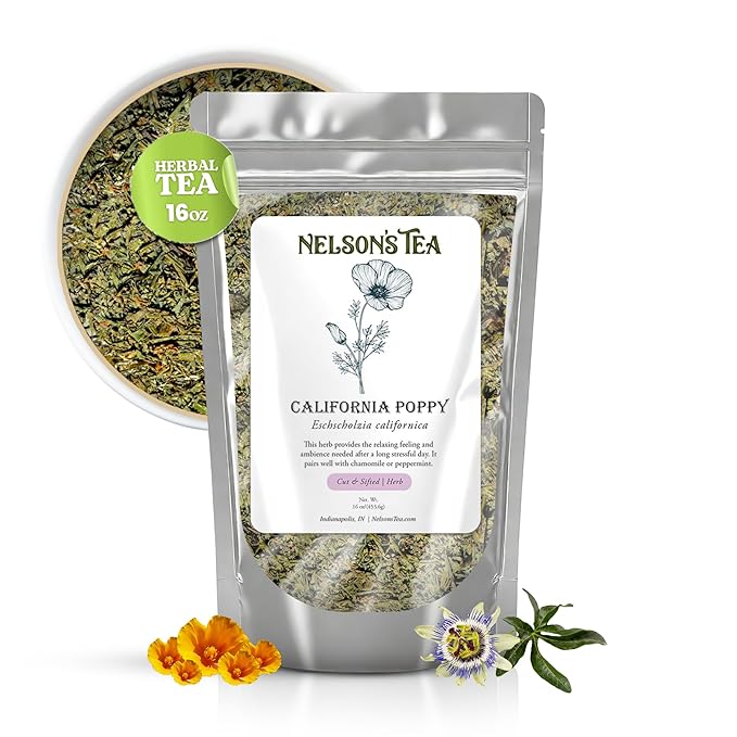 Nelson's Tea - California Poppy - Cut & Sifted - Loose Leaf - Herbal Tea - For Calm and Relaxation - 16oz
