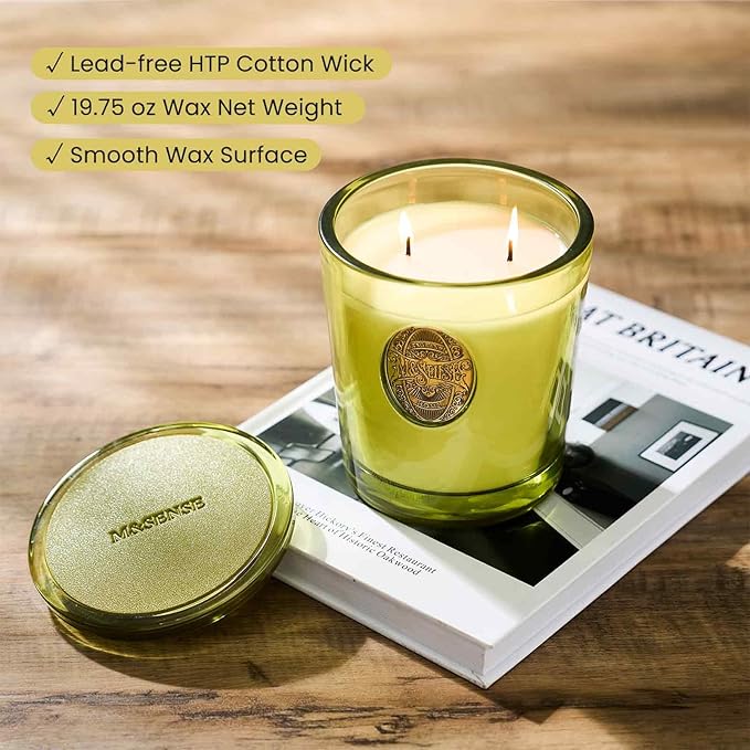 M&SENSE Large Two-Wick Soy Candle | Seattle Rainforest & Matcha Green |19.8 oz, 120H Burn Time | Luxury Scented Candle for Relaxation, Gifting, Home Décor | Ideal for Bedroom, Office, Party Ambiance