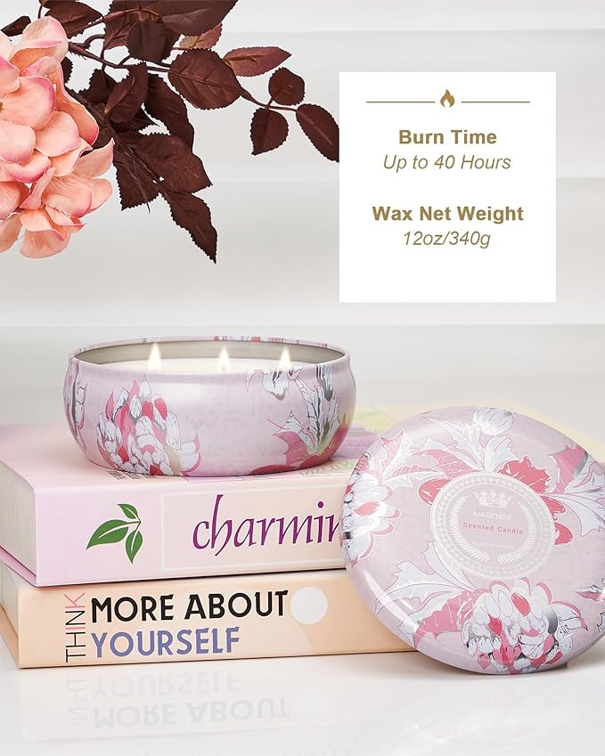 M&SENSE Fruity Rainbow Scented Candles Large 3 Wick Soy Tin Candle, Over 40 Hour Burning Time, 100% Natural Vegan Wax Relaxing Aromatherapy Aesthetic Candle Gift for Women Men