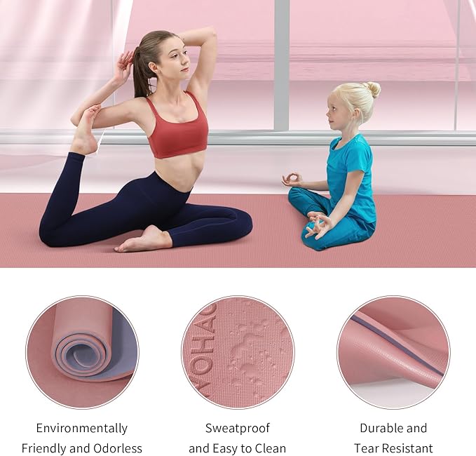 WOHAO Extra Thick 8mm Yoga Mat, 72"x28" Non Slip Exercise Mat, Reversible 2-Sided Dual Color Premium POE Material, with Carrying Strap for Yoga, Pilates, Home Gym