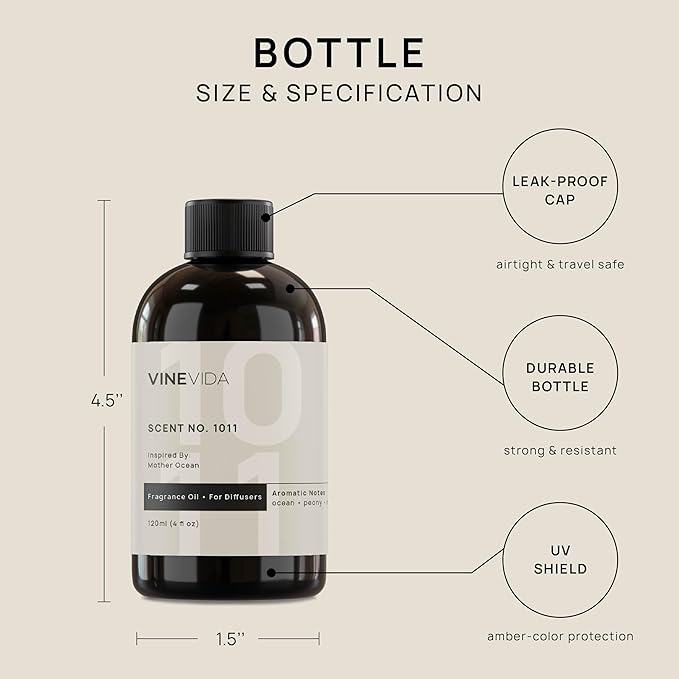 VINEVIDA (4oz) Hotel Fragrance Diffuser Oil - Hotel Scents Diffusers for Home - Cold Air Diffuser Oil - Hotel Scent Essential Oil - Scent No.1011 Inspired by Mother Ocean