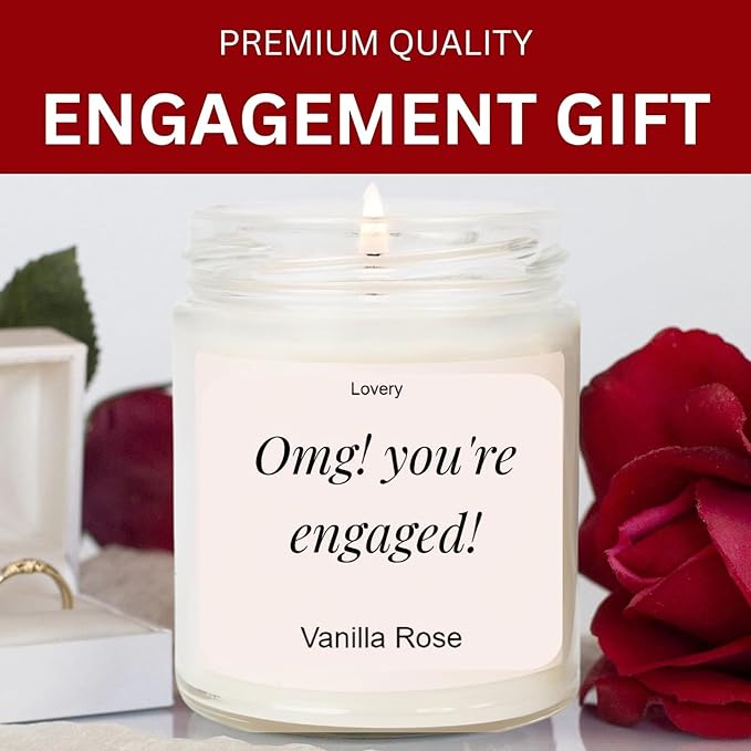 OMG! You're Engaged, Vanilla Rose Scented Soy Wax Candle, Engagement Gift, 9oz Clear Jar, 50 Hour Burn Time, fiancé Gifts for Women, Engagement Gifts for Couples