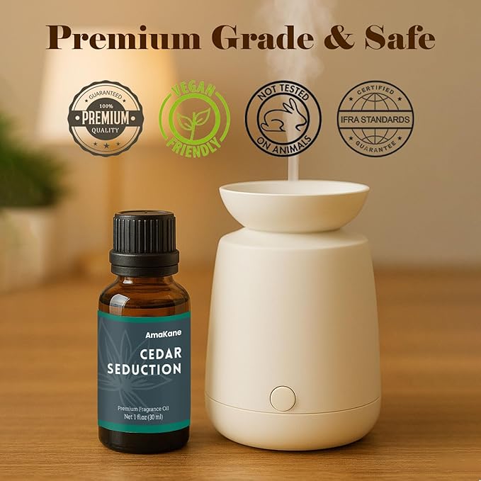 AmaKane Cedar Seduction Hotel Fragrance Oil 30ml, Essential Oil Inspired by Four Seasons Hotels, Premium Diffuser Oil for Home, Long-Lasting Aromatherapy Oil, Candle& Soap Making Scents