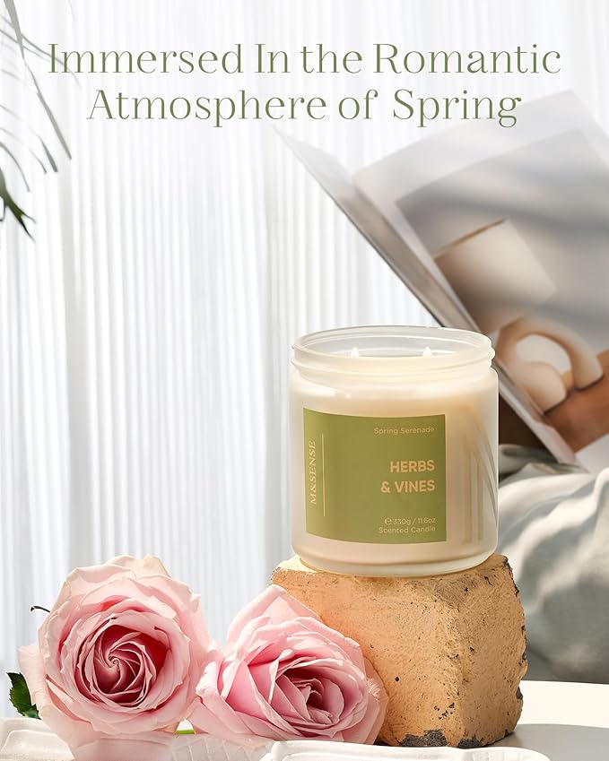 M&SENSE Fresh Herbal Scented Candle - 11.6oz Organic Natural Soy Wax Non Toixc 70-Hour Long Lasting Burn Time, 2 Wick Eucalyptus Candle for Home Decor Housewarming Gifts for Men & Women