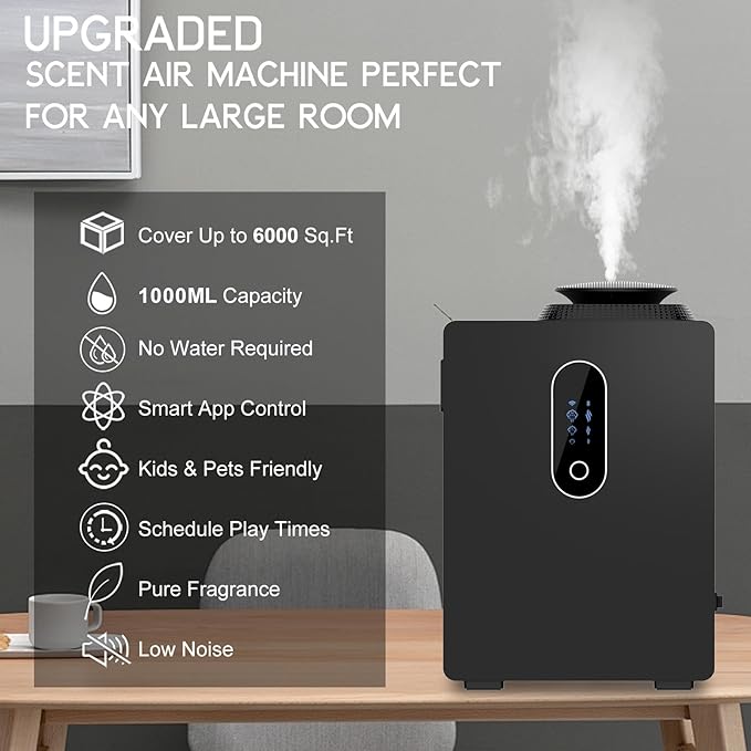 2025 Upgraded HVAC Scent Diffuser Machine, WiFi Control, Coverage 6000 Sq.Ft, Scent Air Machine for Home 1000ML, Waterless Cold Air Aromatherapy Essential Oil Hotel Scent Diffuser for Large Room
