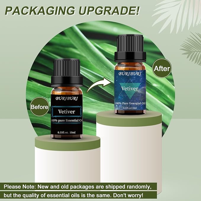 BURIBURI Sandalwood Oils and Vetiver Essential Oils Gifts Set, 2Pcs 100% Pure Aromatherapy Sandalwood Essential Oils for Diffuser, Massage, Soap Making