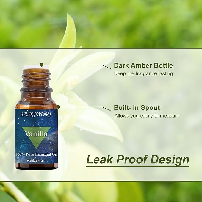 BURIBURI Vanilla Essential Oil, 100% Pure, Undiluted, Natural Aromatherapy Oil for Diffuser, Massage