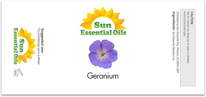 Sun Essential Oils Geranium Essential Oil – Pure Aromatherapy Oil for Skin & Diffusers (8 oz)