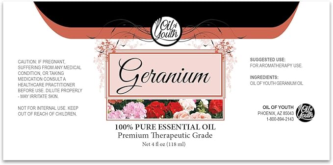Oil of Youth Geranium Oil 4oz for Aromatherapy