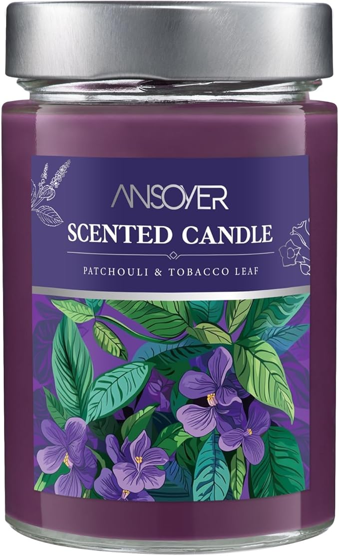 Scented Soy Candles, Aromatherapy Jar Candle for Home Scented, Long Lasting with 70 Hour Burn Time 11oz, Gifts Soy Candles Scents of (Patchouli & Tobacco Leaf)